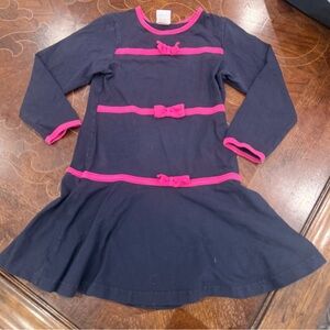 Florence Eiseman Girls Navy Dress with Pink Trim and Bows size 6